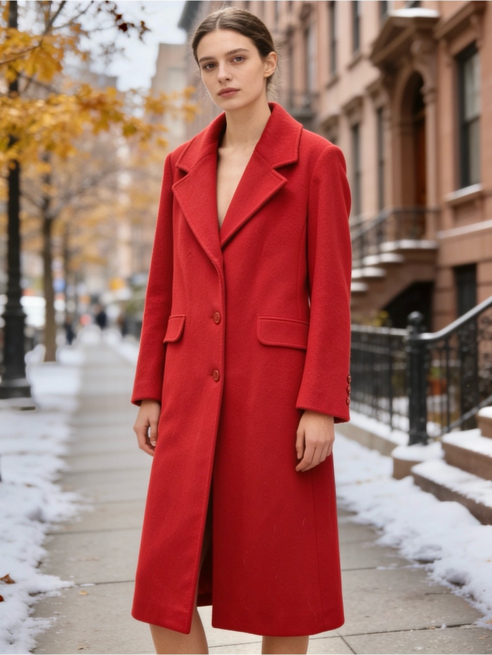 Forecaster of Boston Red Long 100% Wool Coat -Single-Breasted Jacket-size 13-14